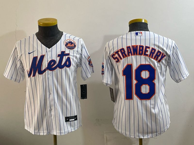 Youth 2026 New York Mets #18 Strawberry White Stripe Game Nike MLB Jersey style 04->youth mlb jersey->Youth Jersey